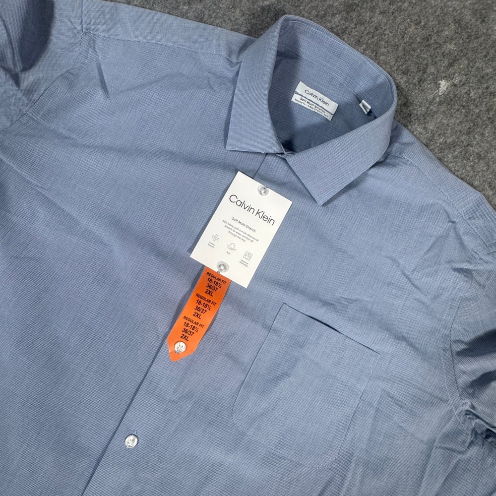 Calvin Klein Mens Soft Multi-Stretch Regular Fit Shirt Blue 2XL 18-18.5 36/37